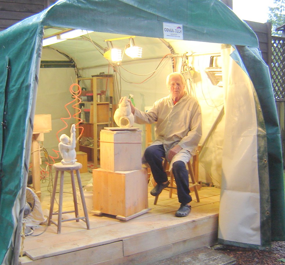 Dirk in his studio, working on 'Seashell'