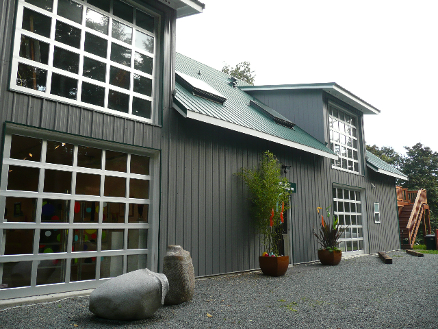 Karla Matzke’s Fine Art Gallery on Camano Island. In foreground are two granite sculptures by  Verena Schwippert.