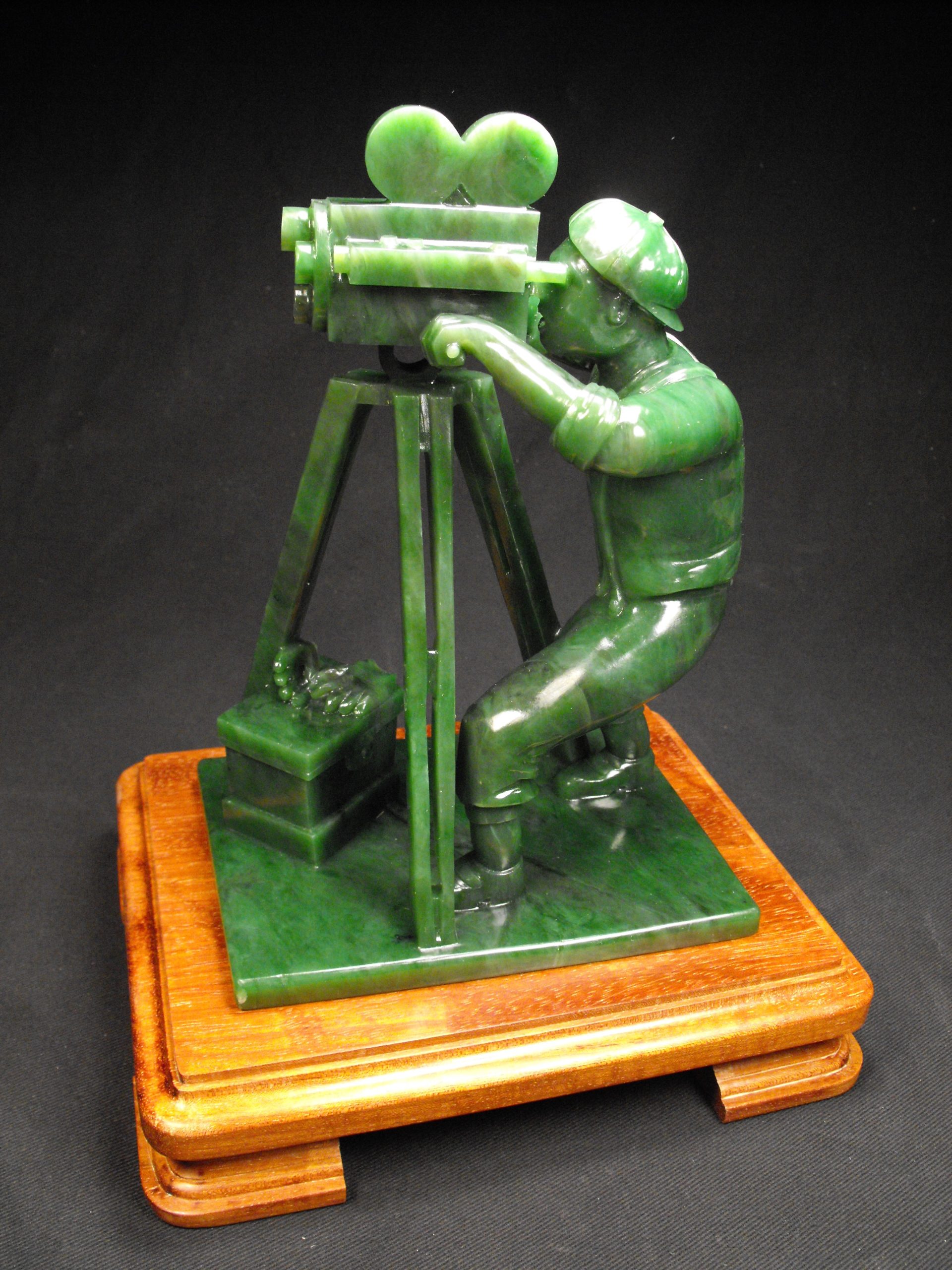 Camera Man, Alaskan nephrite jade 2014, 12" h. Dale Blankenship