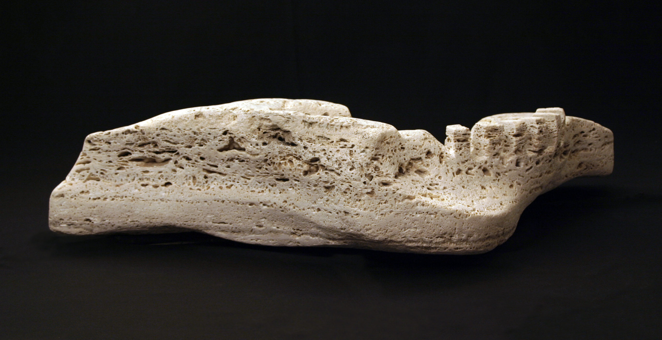 “Coelacanth”, tufa, 2012, 52” X 20” X 12” by Oliver Harwood